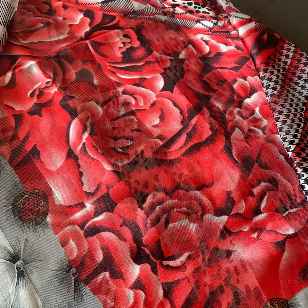 Large Red And Black Patterned Scarf - image 4